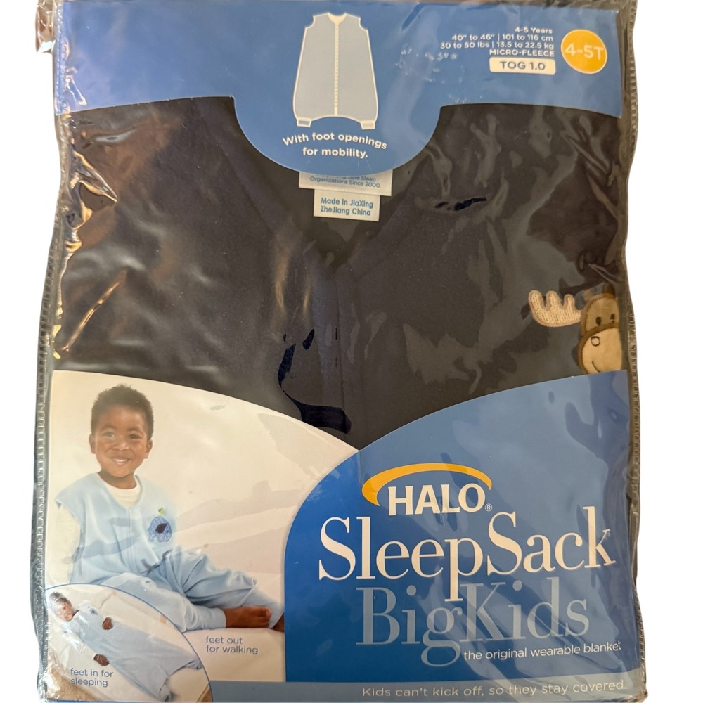 HALO SleepSack Big Kids Wearable Blanket Navy Micro-Fleece Moose 4-5T TOG 1.0